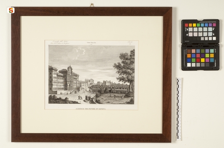 Albergo dei poveri in Genova, veduta di Genova (stampa) (sec. XIX)