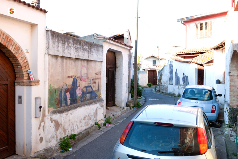 paesaggio con architetture e figure femminili (murale) di Sherman Sarai (sec. XX)