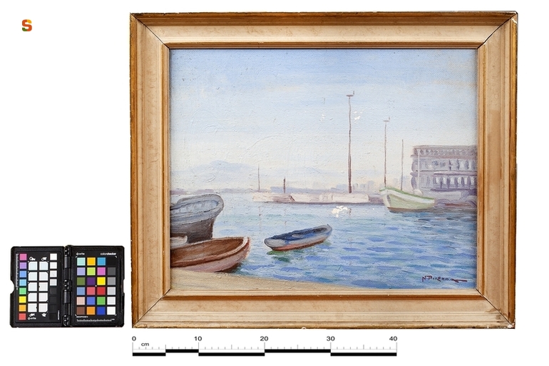il porto, paesaggio (dipinto) di Pirodda Nicolò (sec. XXI)