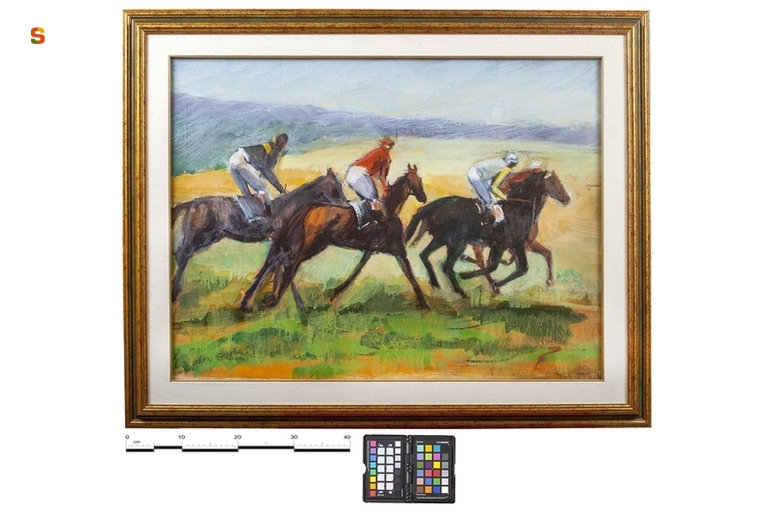 tre fantini, paesaggio (dipinto) di Cadino G.S. (sec. XXI)