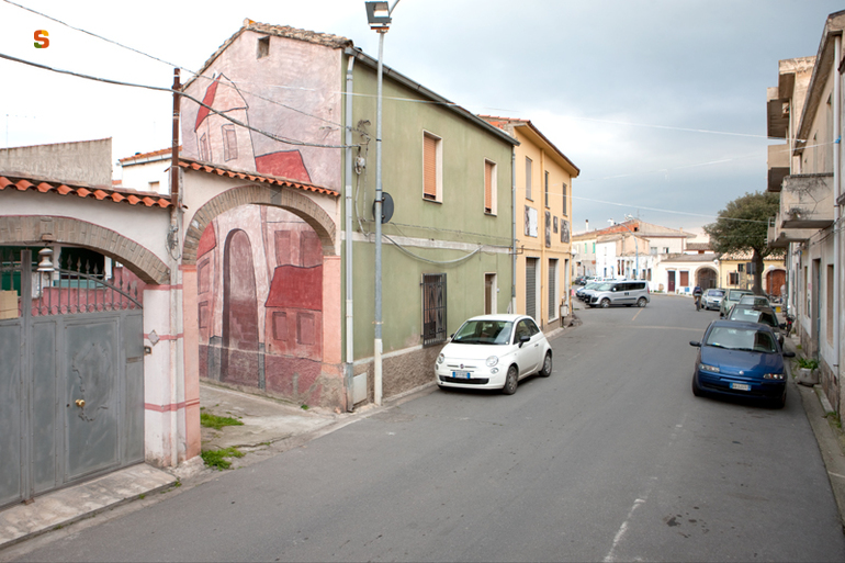 paesaggio con architetture (murale) (sec. XX)