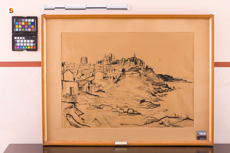 veduta di Portoscuso (disegno) di Spandone (sec. XX)