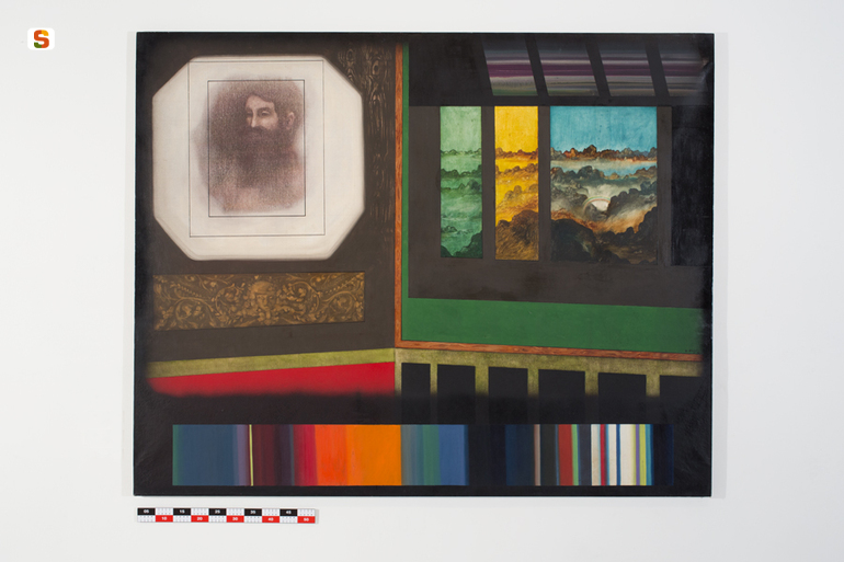 Mnemoteca n. 4, composizione con figure (dipinto) di Biasi Guido (sec. XX)