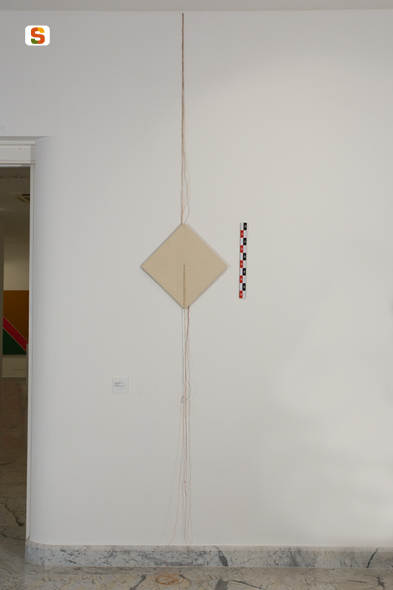 Senza titolo, tela attraversata da fili di nylon (installazione) di Paolini Giulio (sec. XX)