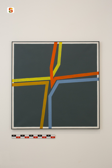 Costruzione sul verde, composizione astratta (dipinto) di Verna Claudio (sec. XX)