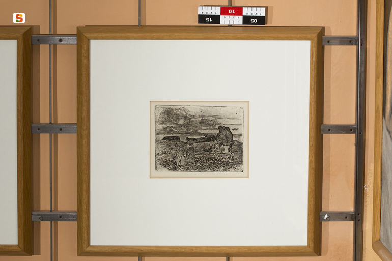 Riposo dei marinai, figure maschili, figure femminili, paesaggio (stampa) di Fattori Giovanni (sec. XIX)