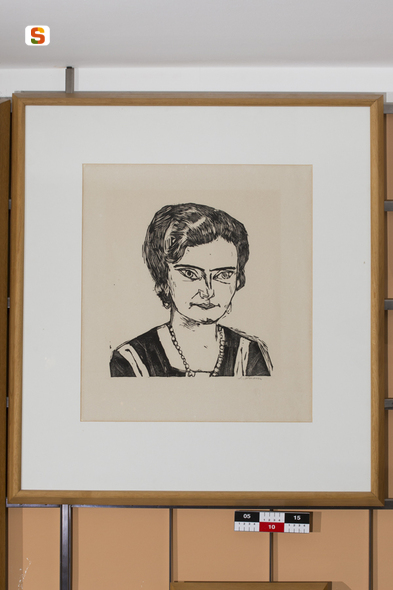 Ritratto femminile, ritratto di figura femminile (stampa) di Beckmann Max (sec. XX)