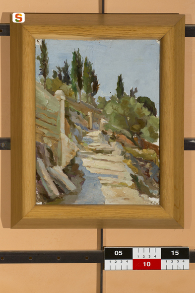 Rovine, paesaggio con rovine (dipinto) di Ferrero Pier Demetrio (sec. XX)