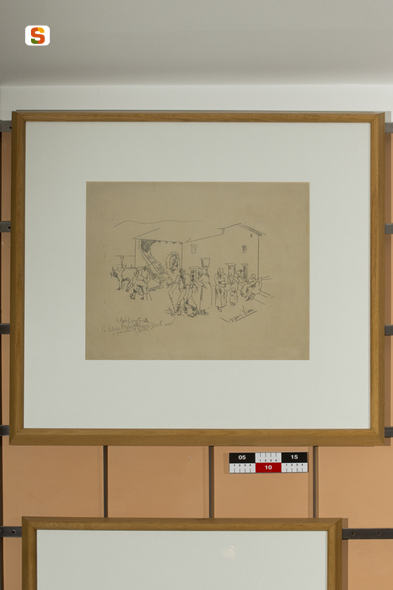 scena di vita paesana (disegno) di Viani Lorenzo (sec. XX)